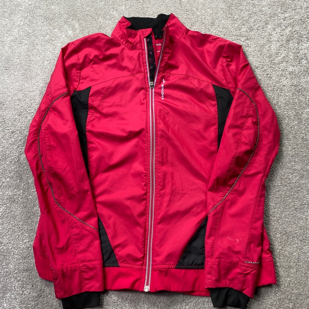 Brooks Running Jacket Women Large Red Shelter Tech Reflective Windbreaker